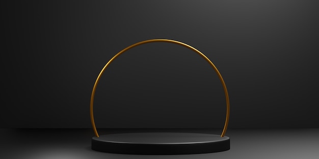 Abstract geometric black and golden elegant podium scene for product presentation. 3d illustration