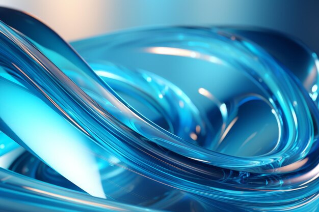 Abstract geometric blue background with glass spiral tubes flow clear fluid with dispersion