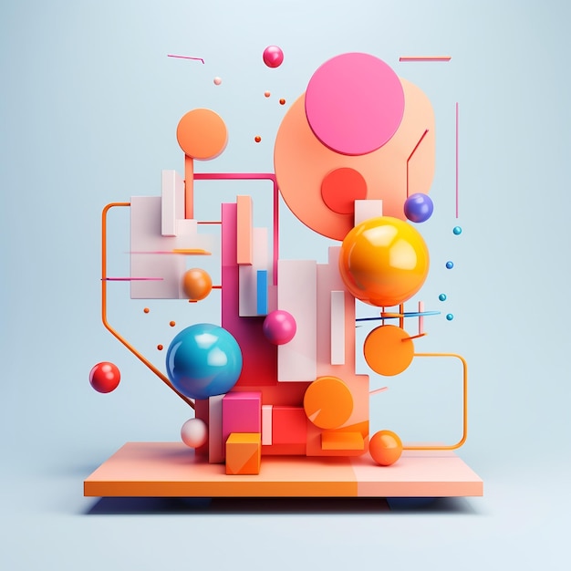 Abstract geometric composition with colorful 3d shapes Minimalistic design