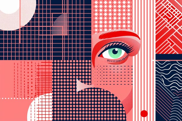 Photo abstract geometric design with a green eye featuring colorful shapes red and blue tones