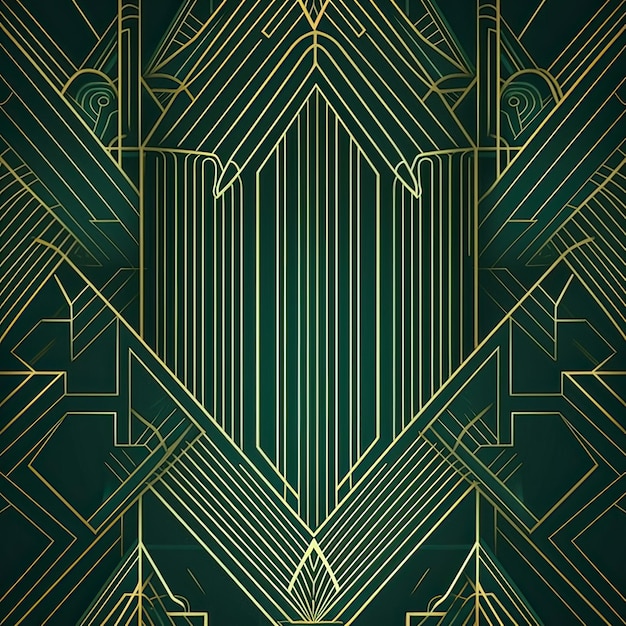 Photo abstract geometric golden and green background image generation ai