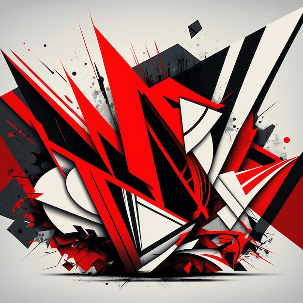Abstract geometric graffiti background red, black and white