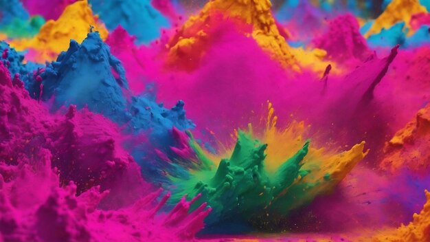 Abstract geometric holi background colorful paint explosion panorama background ai generated