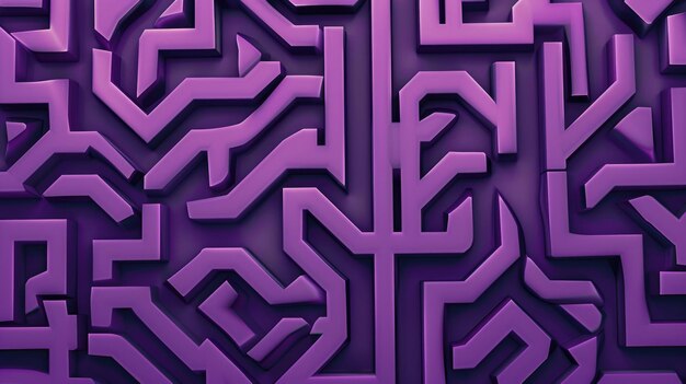 Abstract geometric maze in shades of purple 3D digital art with lighting effect