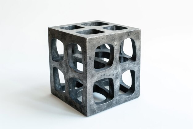 Photo abstract geometric metal grey cube on white background