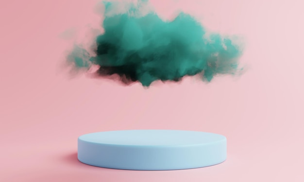 Abstract geometric minimal pastel color podium with cloud background Product showcase and advertising concept 3D illustration rendering