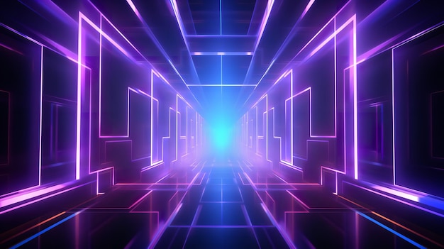 Abstract geometric neon backdrop featuring a futuristic tunnel of laser light and shining frames Generative AI