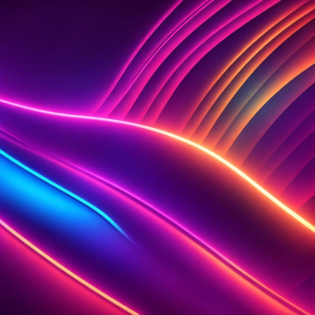 Abstract geometric neon background colorful glowing wavy line3d render minimalist wallpaper