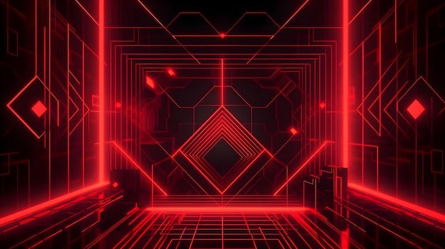 Abstract geometric neon red background generative ai