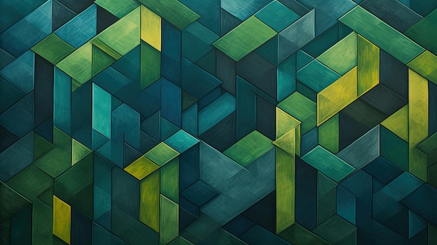 An abstract geometric pattern with shades of green and blue