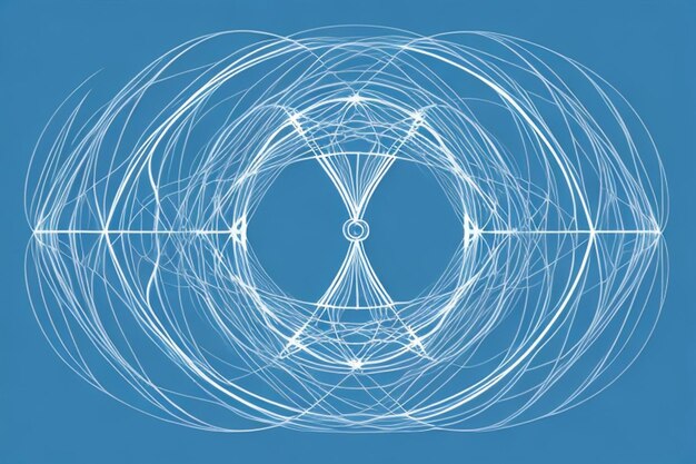 Фото Абстрактная геометрическая круглая форма на синем фоне, дизайн двух маленьких синих кругов в небе