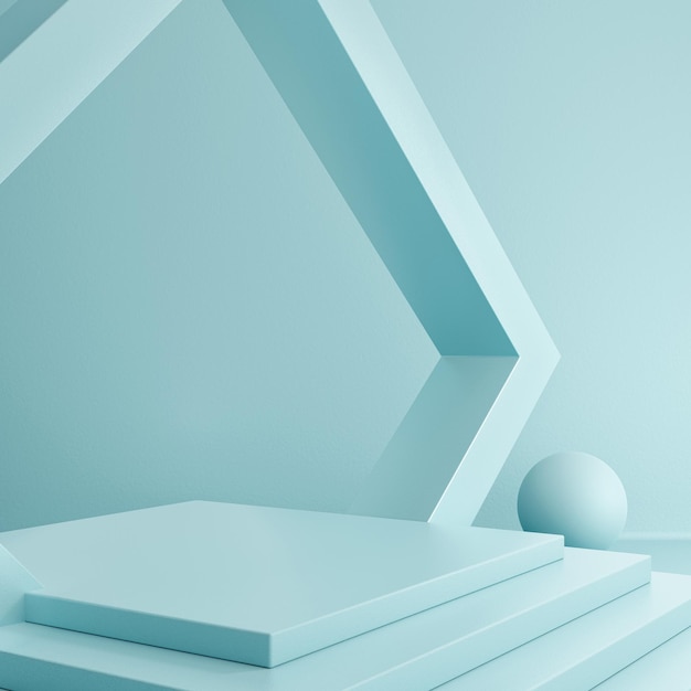 製品のプレゼンテーションのための抽象的な幾何学的形状の青い台座の背景