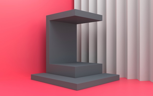 Photo abstract geometric shape group set pink studio background rectangle grey pedestal 3d rendering