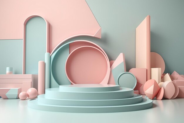 Photo abstract geometric shape pastel color scene minimal design for cosmetic or product display podium 3d render