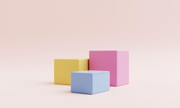 Forma geometrica astratta in colori pastello per lo sfondo della presentazione del podio del prodotto rendering dell'illustrazione 3d del concetto di arte e colore