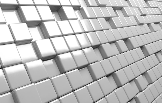 Abstract geometric shape of white cubes 3d render background