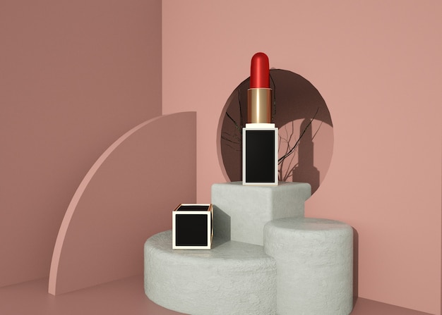 Photo abstract geometric shape with lipstick product for mockup display