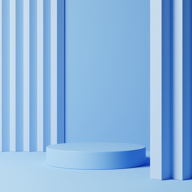青い背景に製品を表示するための抽象的な幾何学的形状の表彰台