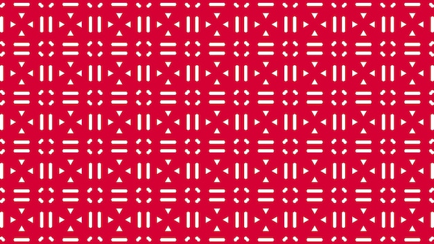 abstract geometric shapes on a red background.