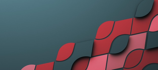 Abstract geometric shapes in red and black tones on a modern backdrop 3D Rendering