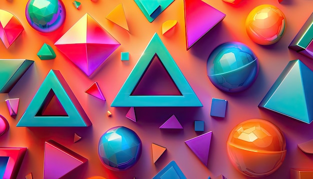 Abstract geometric shapes in vibrant neon colors backgrounds