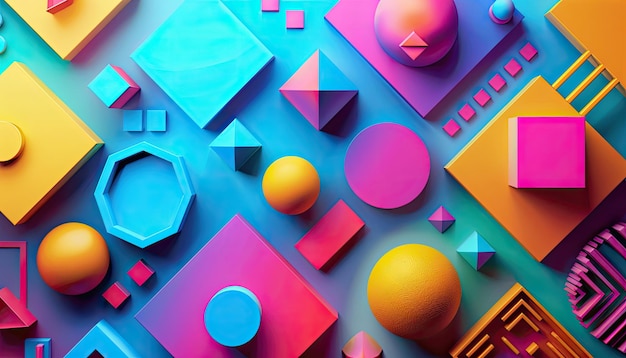 Abstract geometric shapes in vibrant neon colors backgrounds