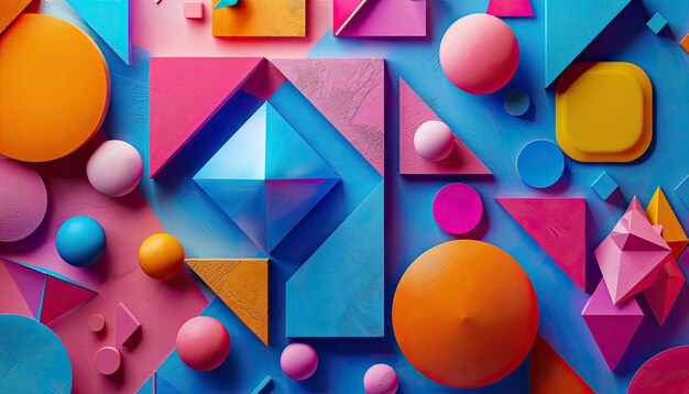 Abstract geometric shapes in vibrant neon colors backgrounds