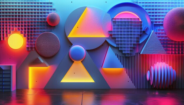 Abstract geometric shapes in vibrant neon colors backgrounds