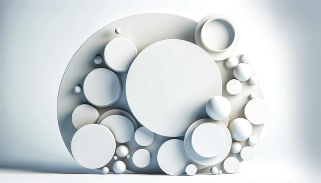 Abstract geometric shapes of a white and gray circles on a white background