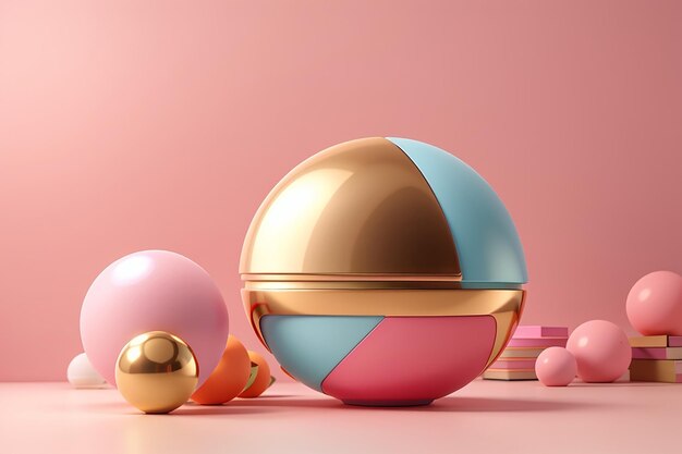 Abstract geometric shapesphere with gold and pink color pastel colorsminimal style3d rendering