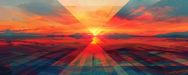 Photo abstract geometric sunrise over mountain landscape