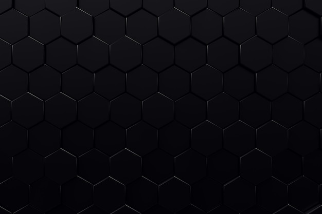 Abstract geometric surface. Hexagonal black background. 3D Rendering