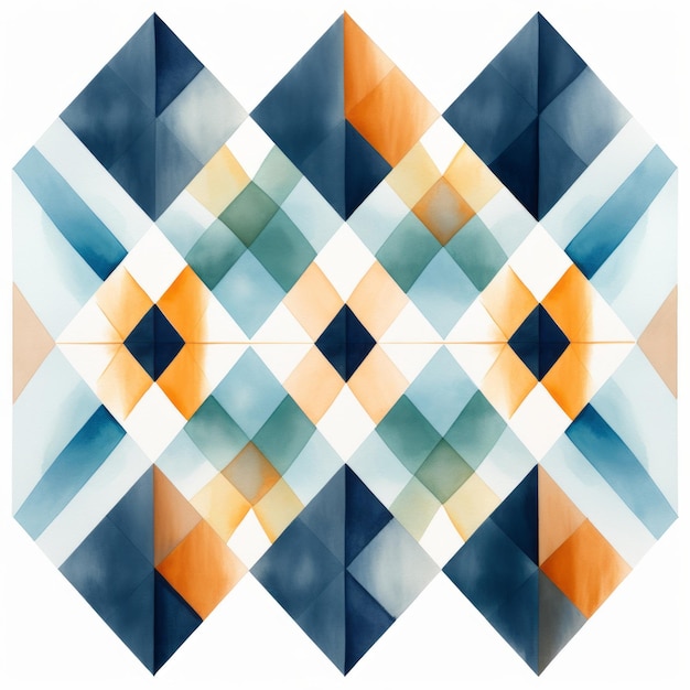 青オレンジ白の正方形の抽象的な幾何学的な壁紙