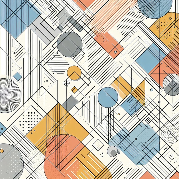 Abstract geometrisch patroon met overlappende vormen en lijnen in contrasterende kleuren voor moderne minimalis