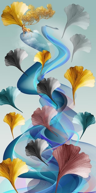 abstract geometry, oil paintings, porch, stereo, golden background. the fashion of modern art wall