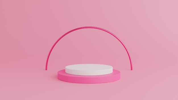 Abstract geometry shape pink color podium with white color on pink background for product. 3d rendering