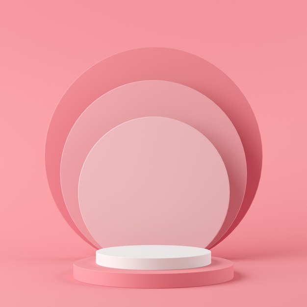 Abstract geometry shape white color and pink color podium on pink color background for product. minimal concept. 3d rendering