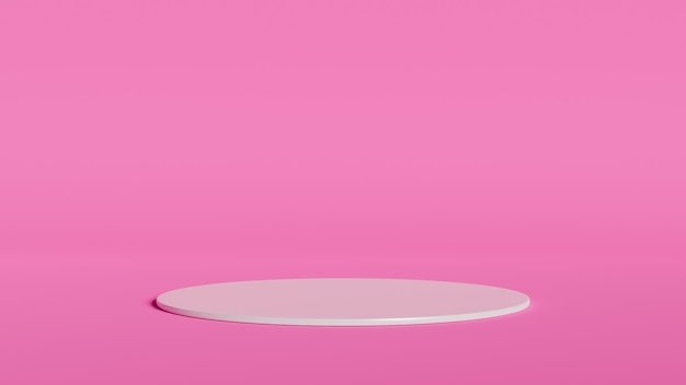 Abstract geometry shape white color podium on pink color background for product. 3d rendering