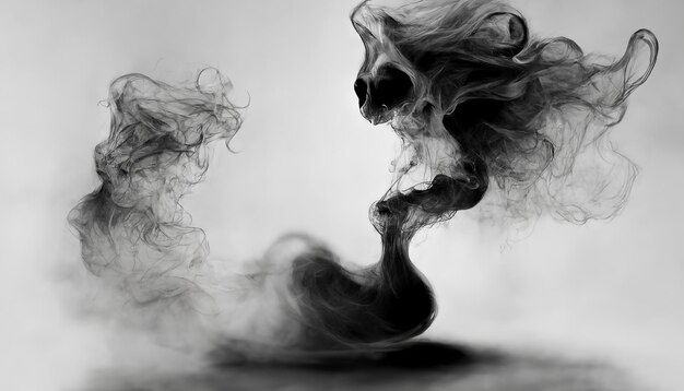 Abstract ghost devil in smoke black and white halloween and creepy concept digital art