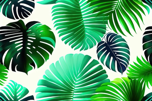 Abstract gigantische palmbladeren Tropische plant achtergrond Wallpaper in groen blauwgroen en blauw