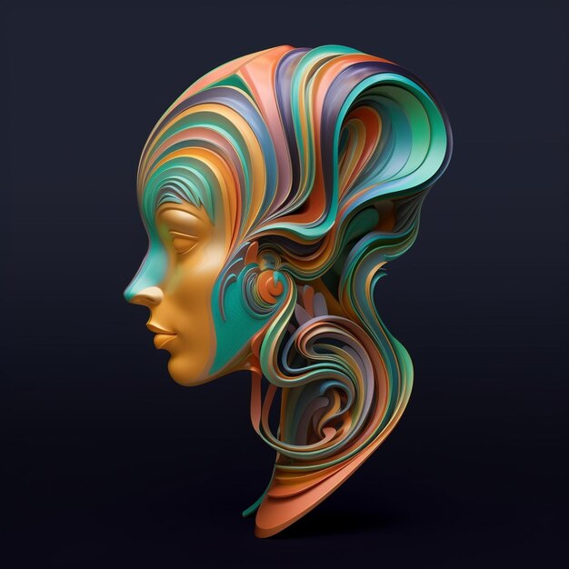 Photo abstract girl in solid background 3d illustration of face portrait sculpture art