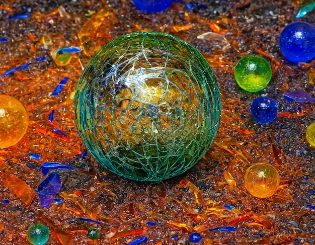 Abstract glass glass balls on the ground multicolored shards broken