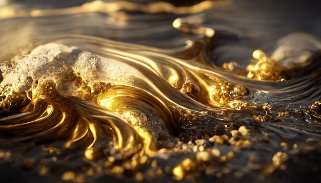 Abstract glistening golden solid liquid waves like liquid gold.\
3d render. raster illustration.