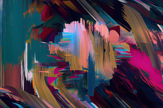 An abstract glitch art painting featuring digital artifacts and colors in a chaotic blend