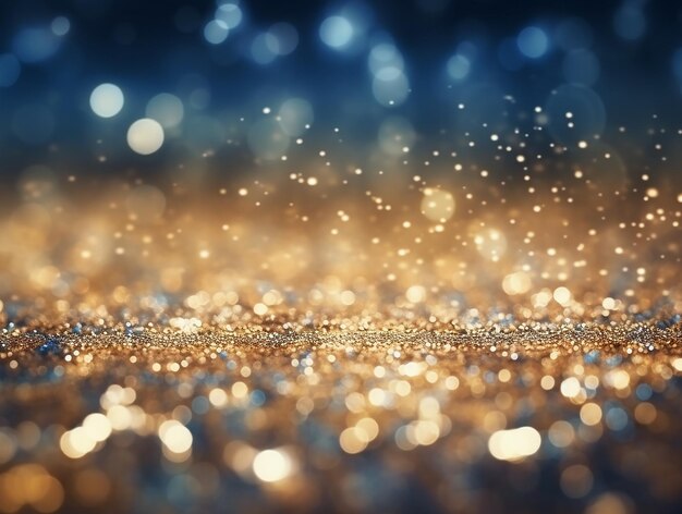 Abstract Glitter Lights in Gold and Blue Background