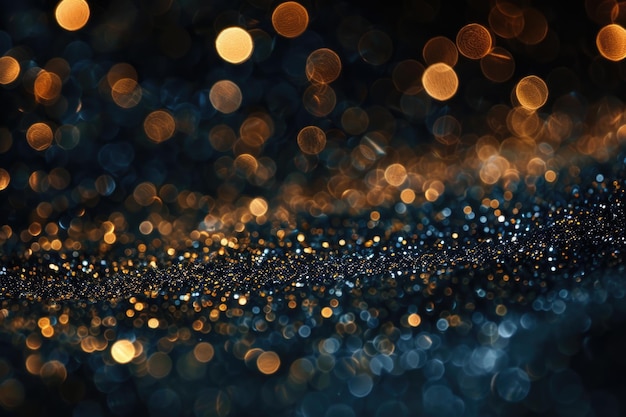 Abstract glitter lights in gold blue and black background