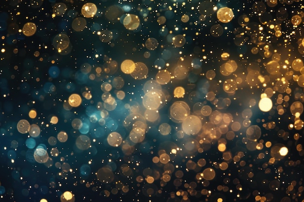 Abstract glitter lights in gold blue and black background