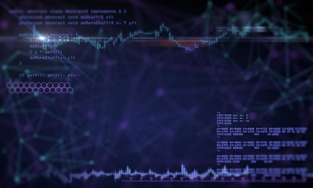 Abstract gloeiend programmeerbehang Software en coderingsconcept 3D-rendering
