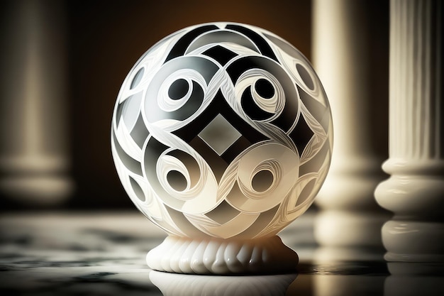 Abstract glossy sphere with geometric pattern Generative AI