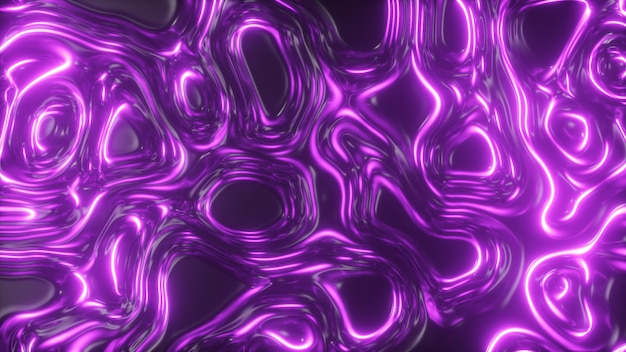 Abstract glowing 3d render holographic oil surface background, foil wavy surface, wave and ripples, ultraviolet modern light, neon violet pink spectrum colors. 3d illustration